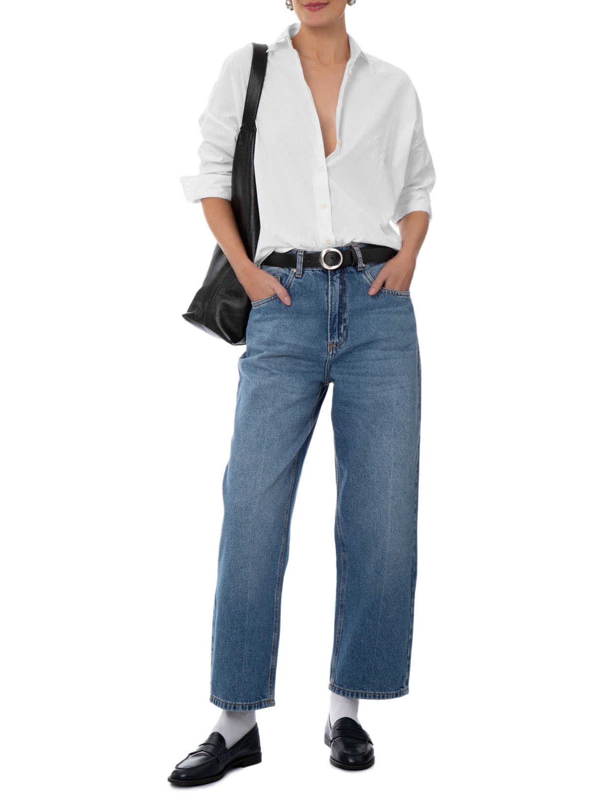 Camisa Feminina Manga Longa Com Bordado CK Branco Calvin Klein Jeans