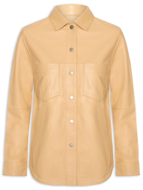 Camisa Feminina Manga Longa Couro - Bege