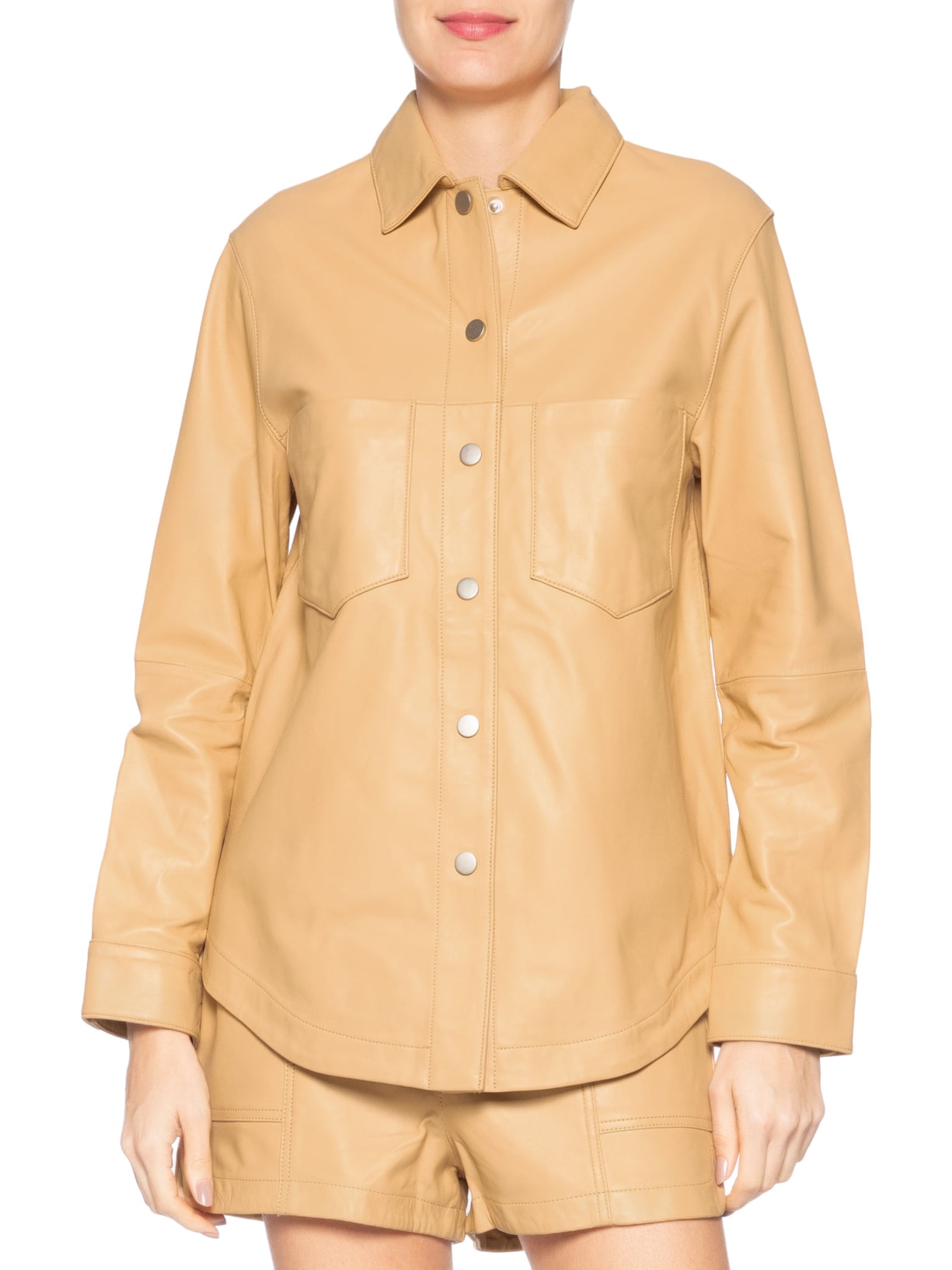 Camisa Feminina Manga Longa Couro Bege Animale Jeans