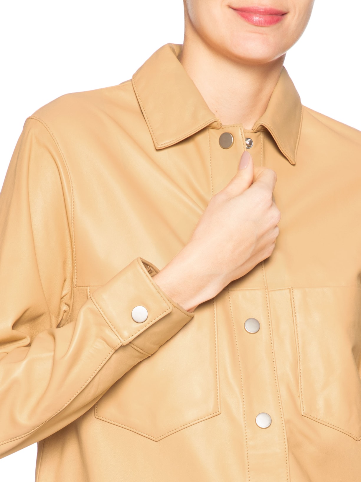 Camisa Feminina Manga Longa Couro Bege Animale Jeans