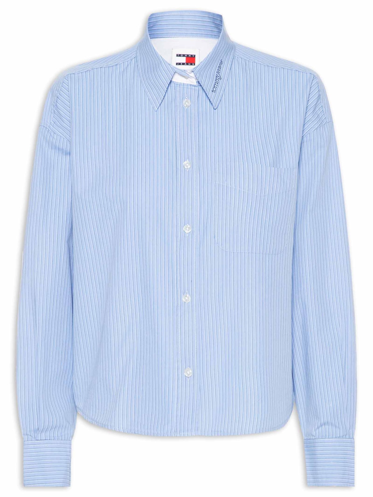 Camisa Feminina Manga Longa Crop Oxford Azul Tommy Jeans