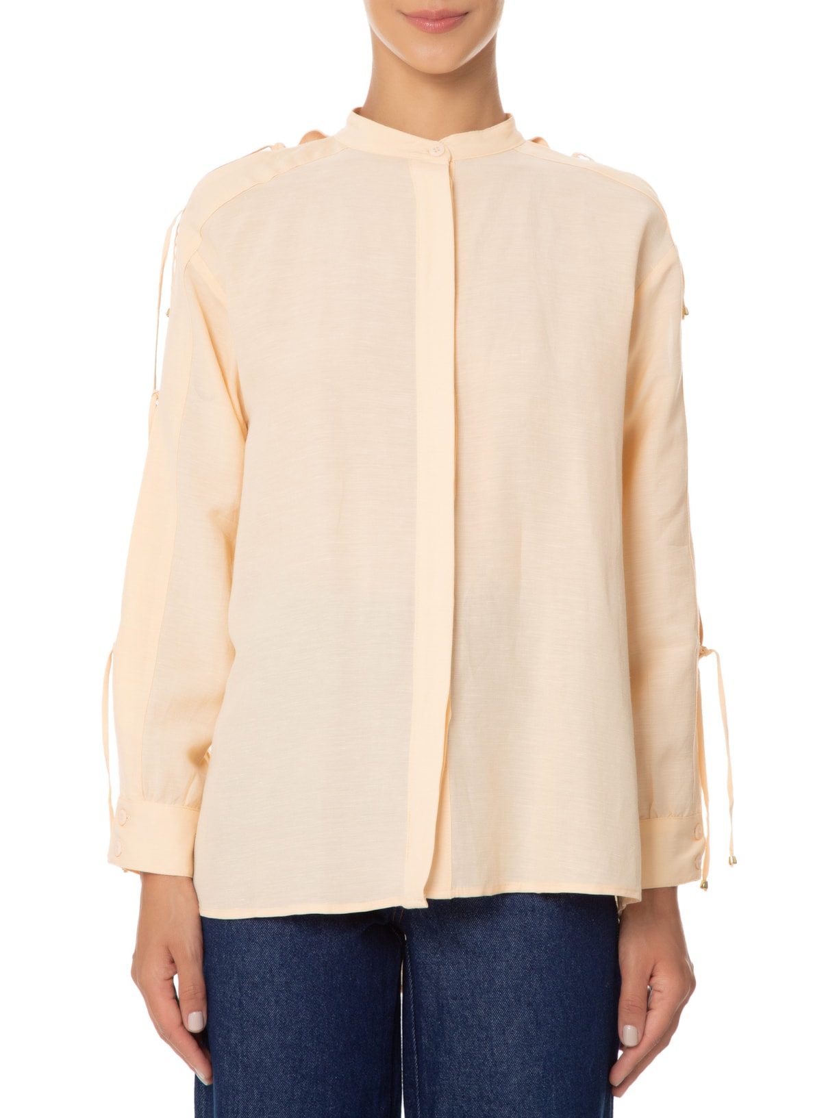 Camisa Feminina Manga Longa Em Linho Amarelo '2Essential