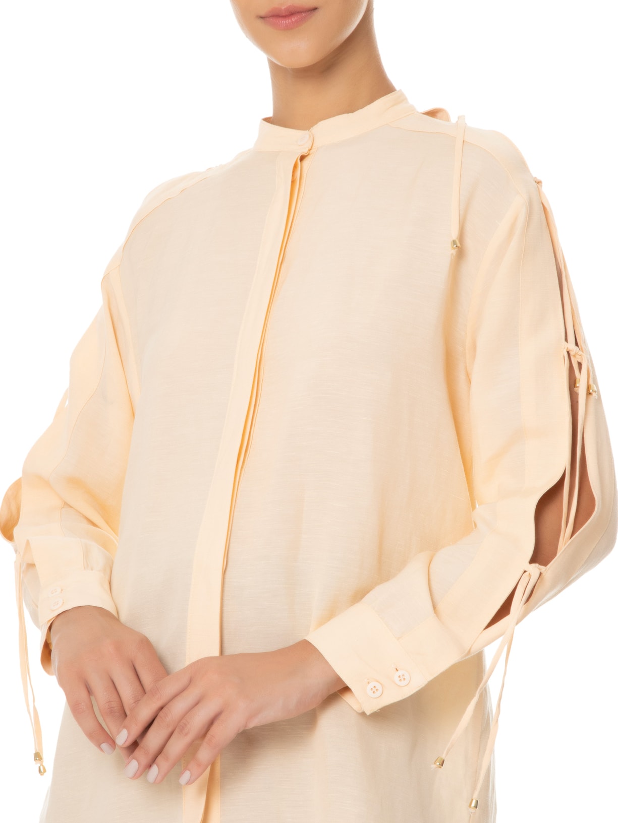 Camisa Feminina Manga Longa Em Linho Amarelo '2Essential