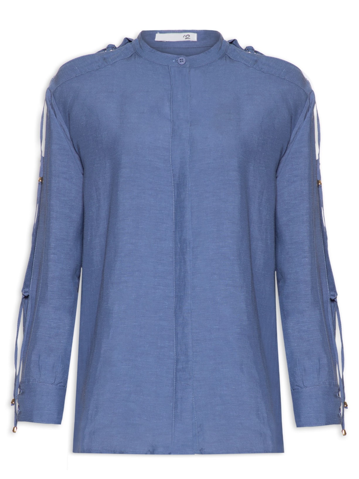 Camisa Feminina Manga Longa Em Linho - Azul