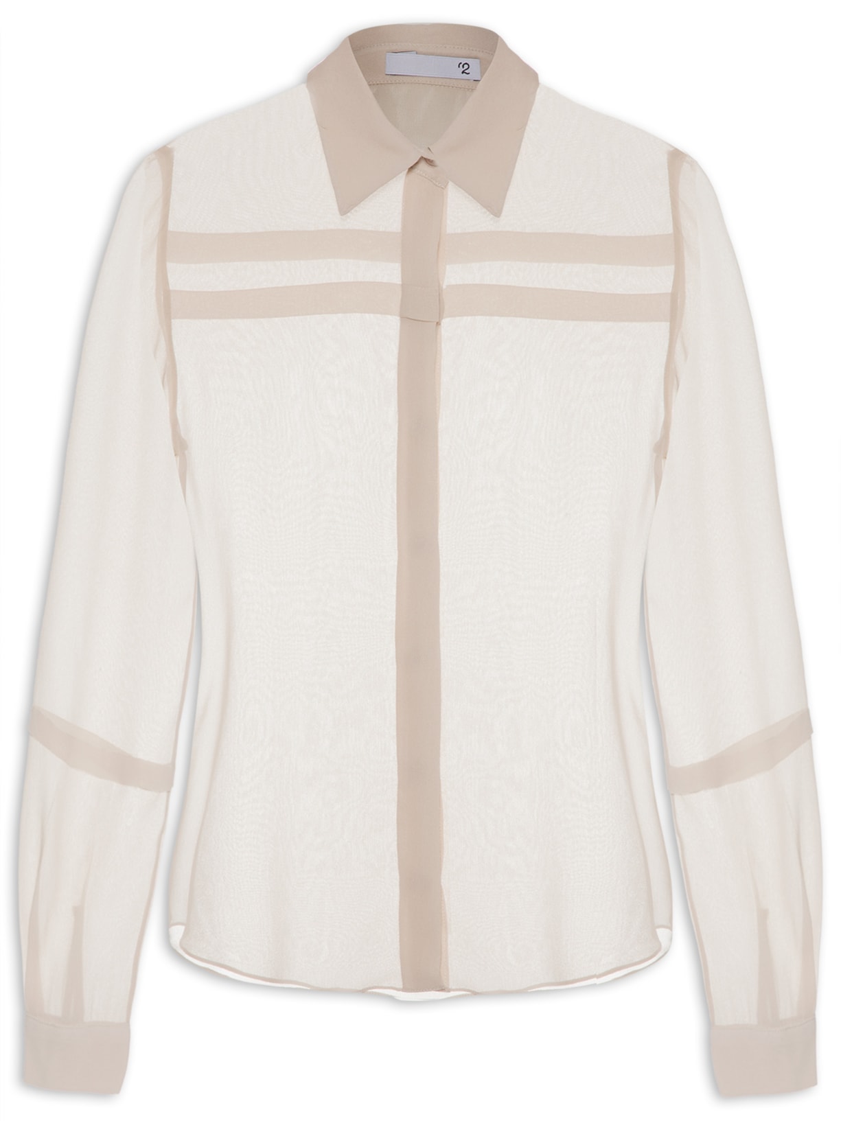 Camisa Feminina Manga Longa Em Seda Pura - Bege