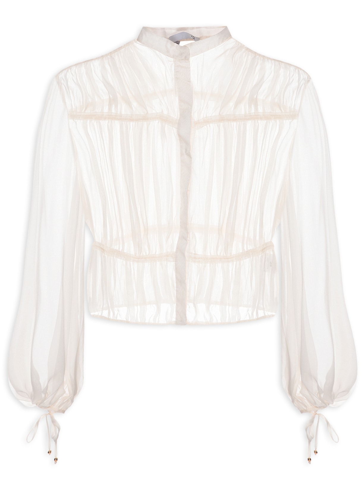 Camisa Feminina Manga Longa Em Seda Pura Com Canaletas - Off White