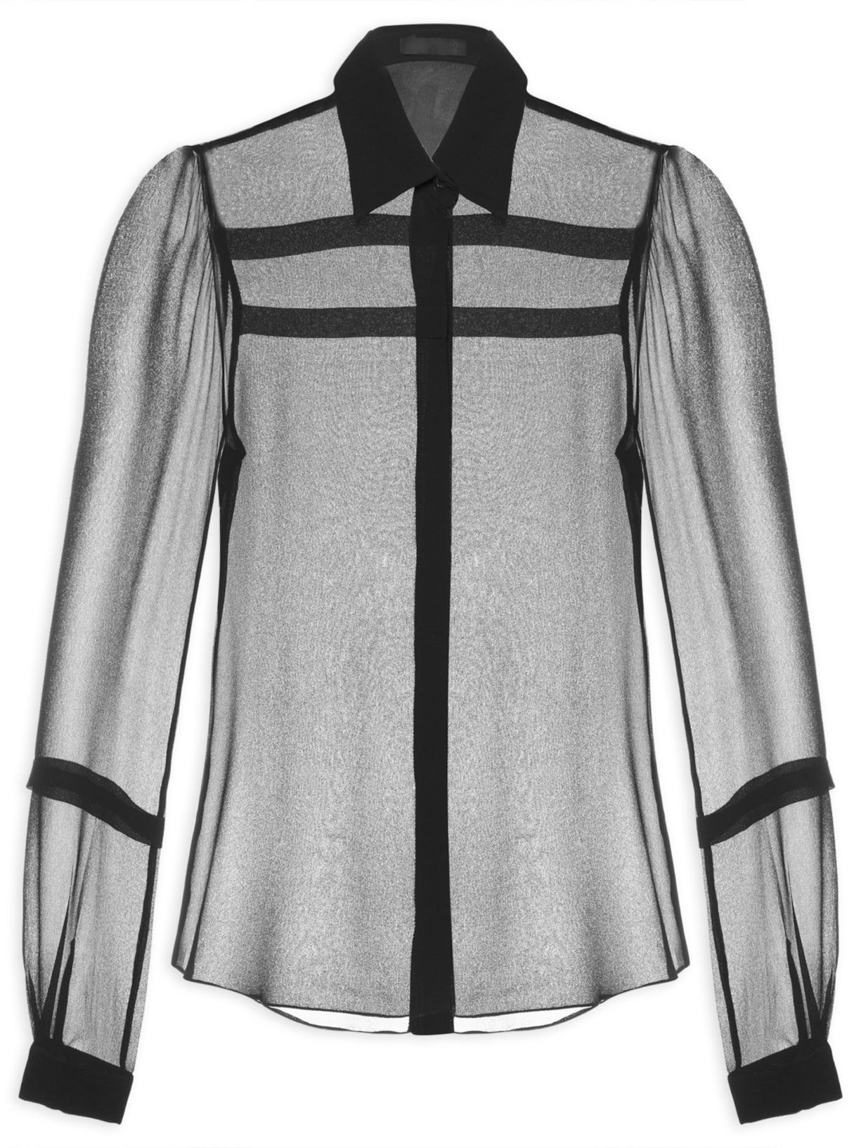 Camisa Feminina Manga Longa Em Seda Pura - Preto