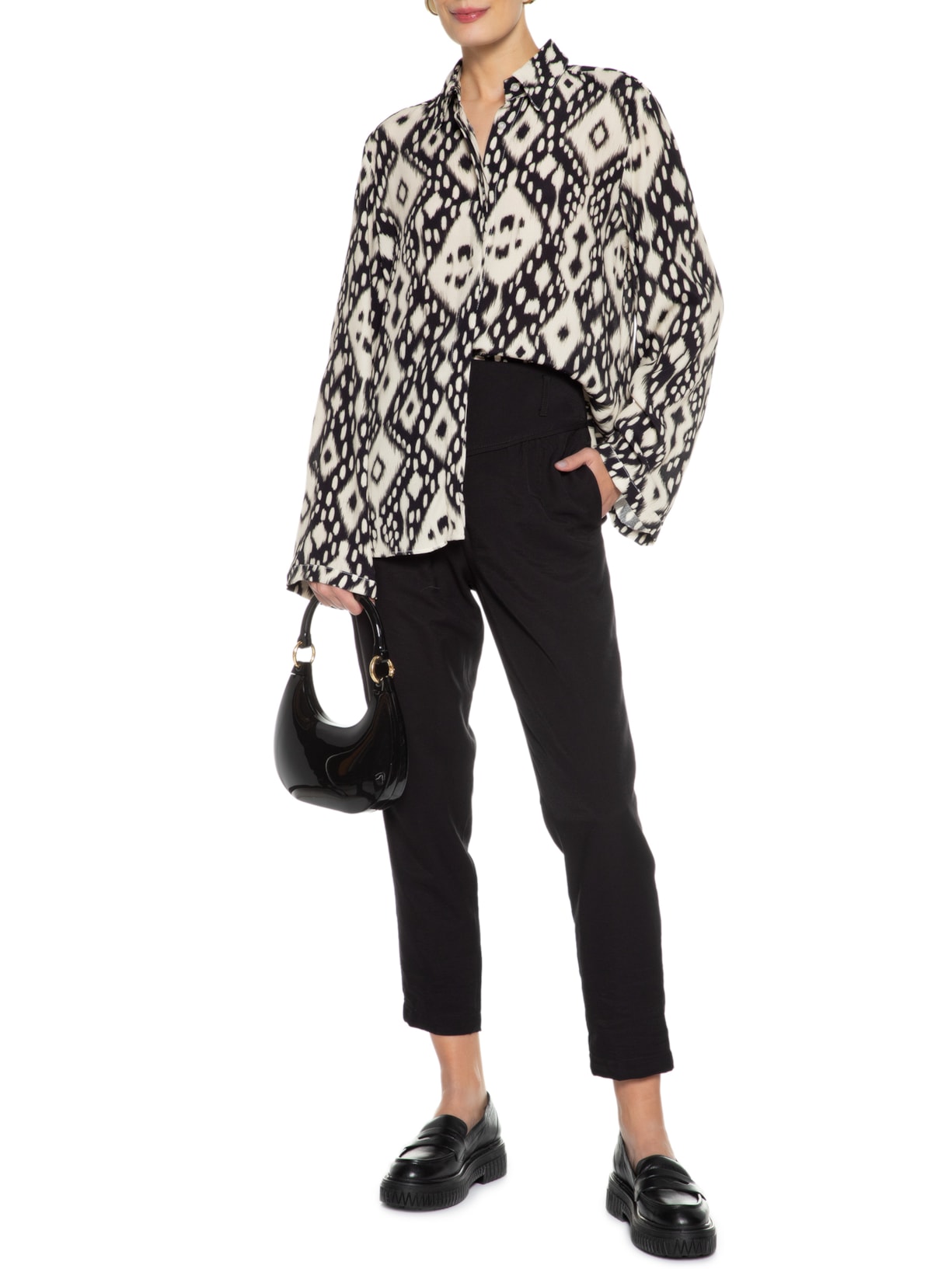 Camisa Feminina Manga Longa Ethinic Preto Twenty Four Seven