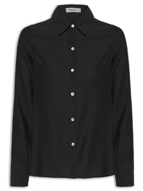 Camisa Feminina Manga Longa Justa Ao Corpo - Preto