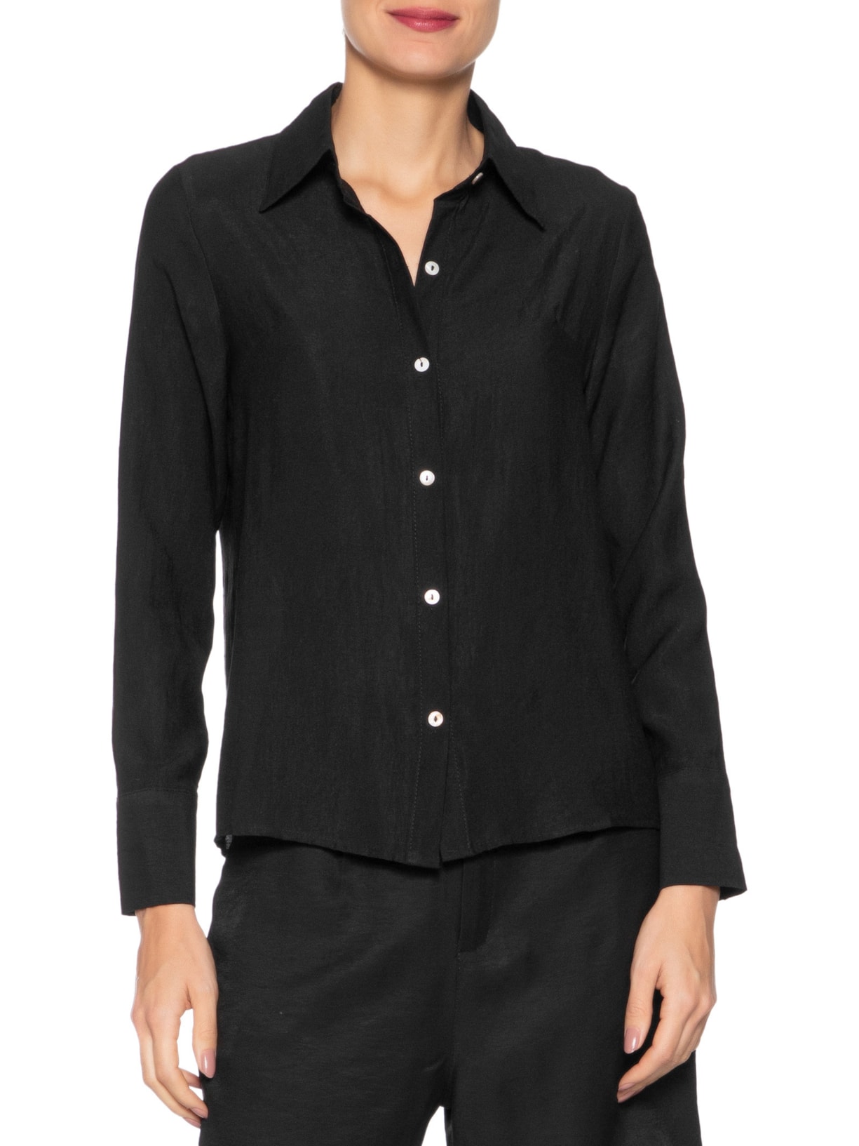 Camisa Feminina Manga Longa Justa Ao Corpo Preto Basiq