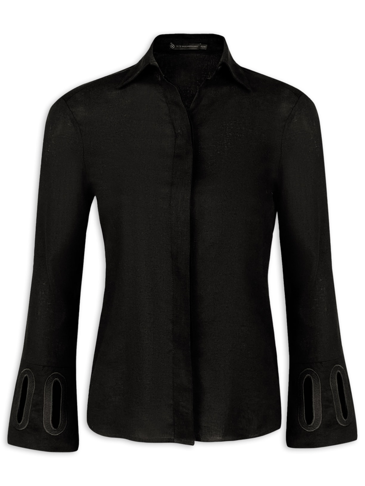 Camisa Feminina Manga Longa Laura Detalhe Preto Vix
