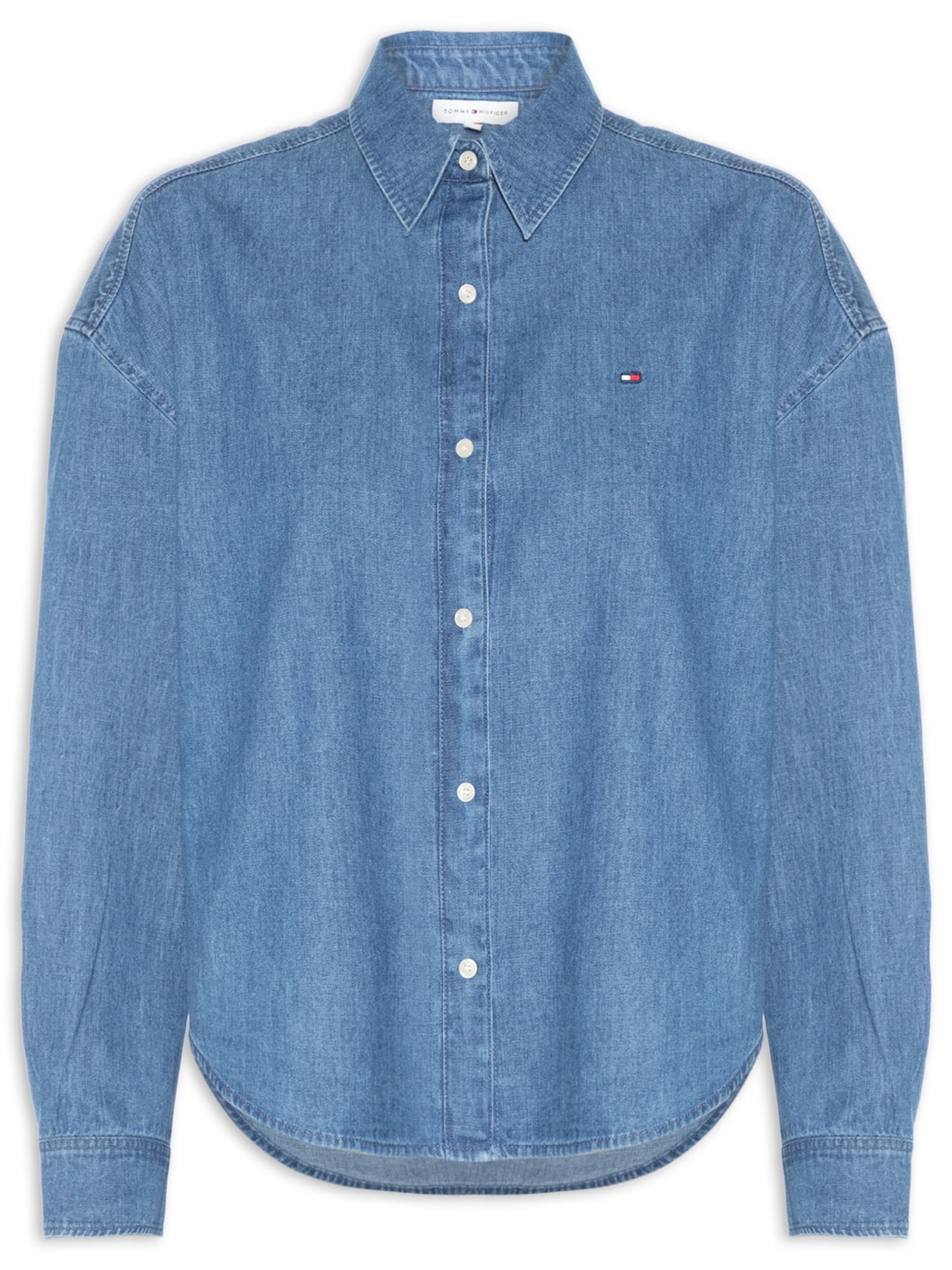 Camisa Feminina Manga Longa Light Denim Boxy Azul Tommy Hilfiger