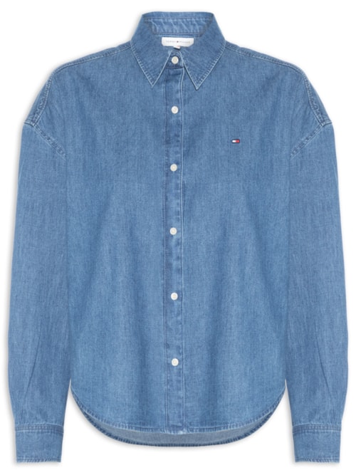 Camisa Feminina Manga Longa Light Denim Boxy - Azul