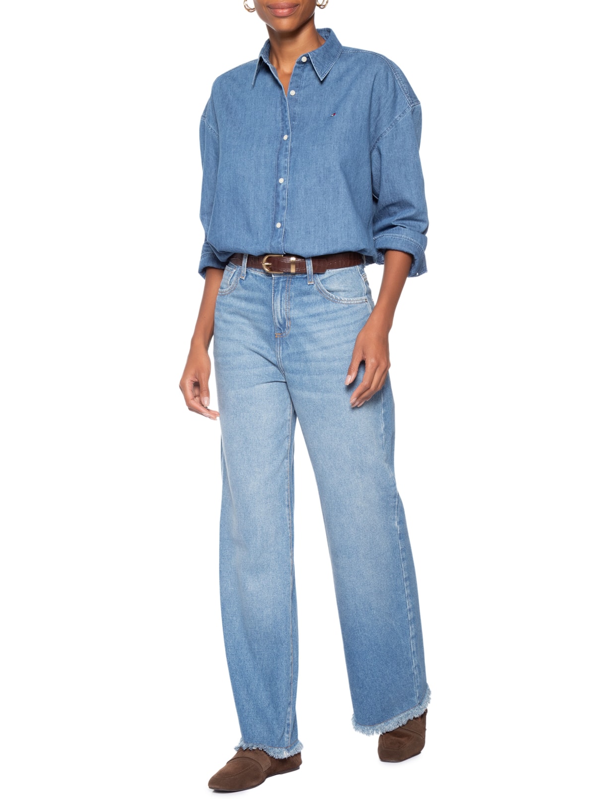 Camisa Feminina Manga Longa Light Denim Boxy Azul Tommy Hilfiger