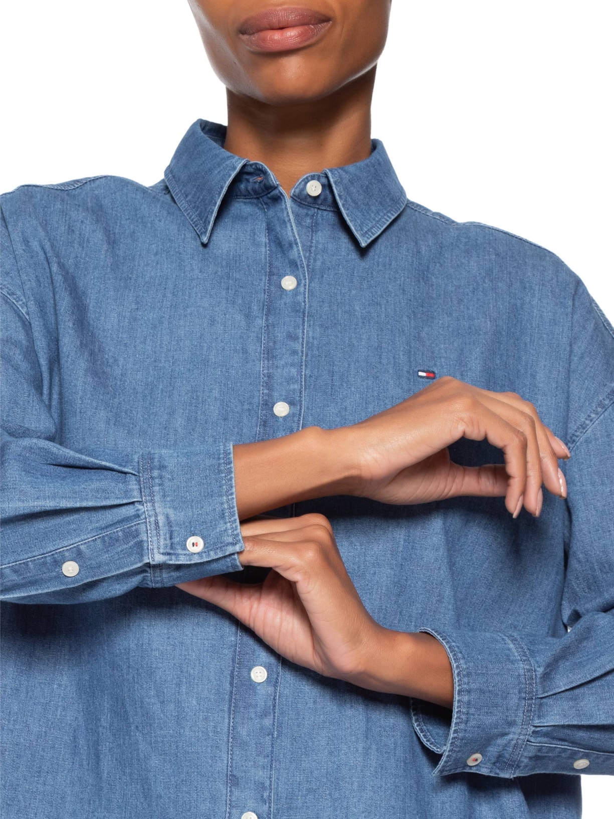 Camisa Feminina Manga Longa Light Denim Boxy Azul Tommy Hilfiger