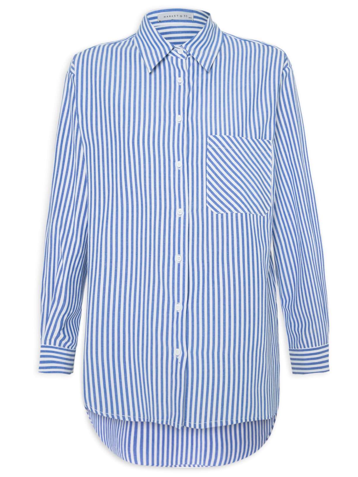 Camisa Feminina Manga Longa Listrada - Azul