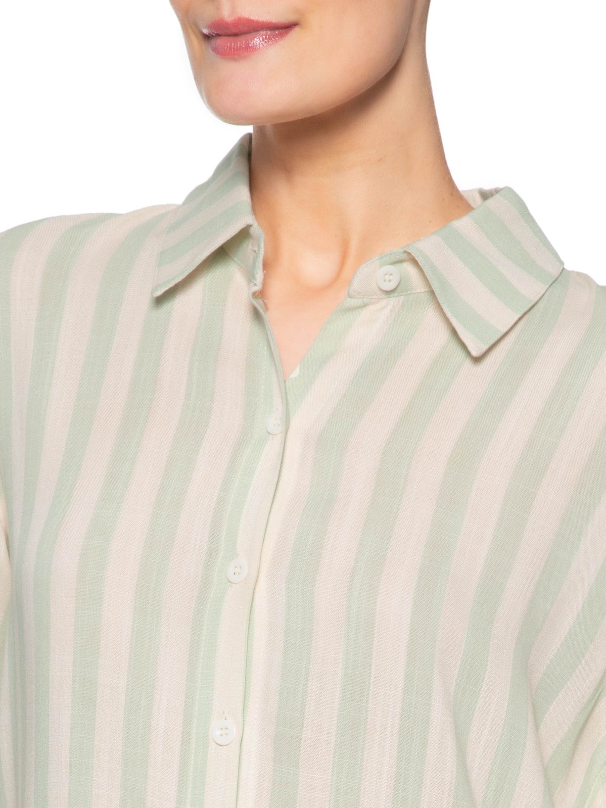 Camisa Feminina Manga Longa Listrada Verde Basiq