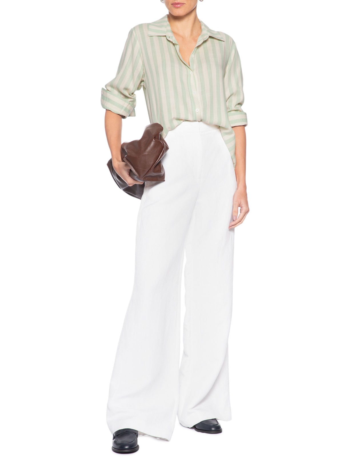 Camisa Feminina Manga Longa Listrada Verde Basiq