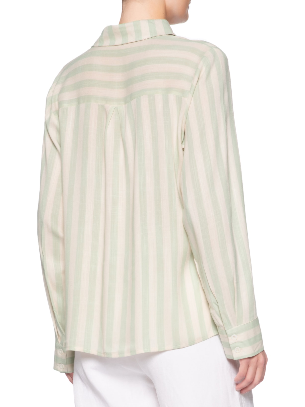 Camisa Feminina Manga Longa Listrada Verde Basiq