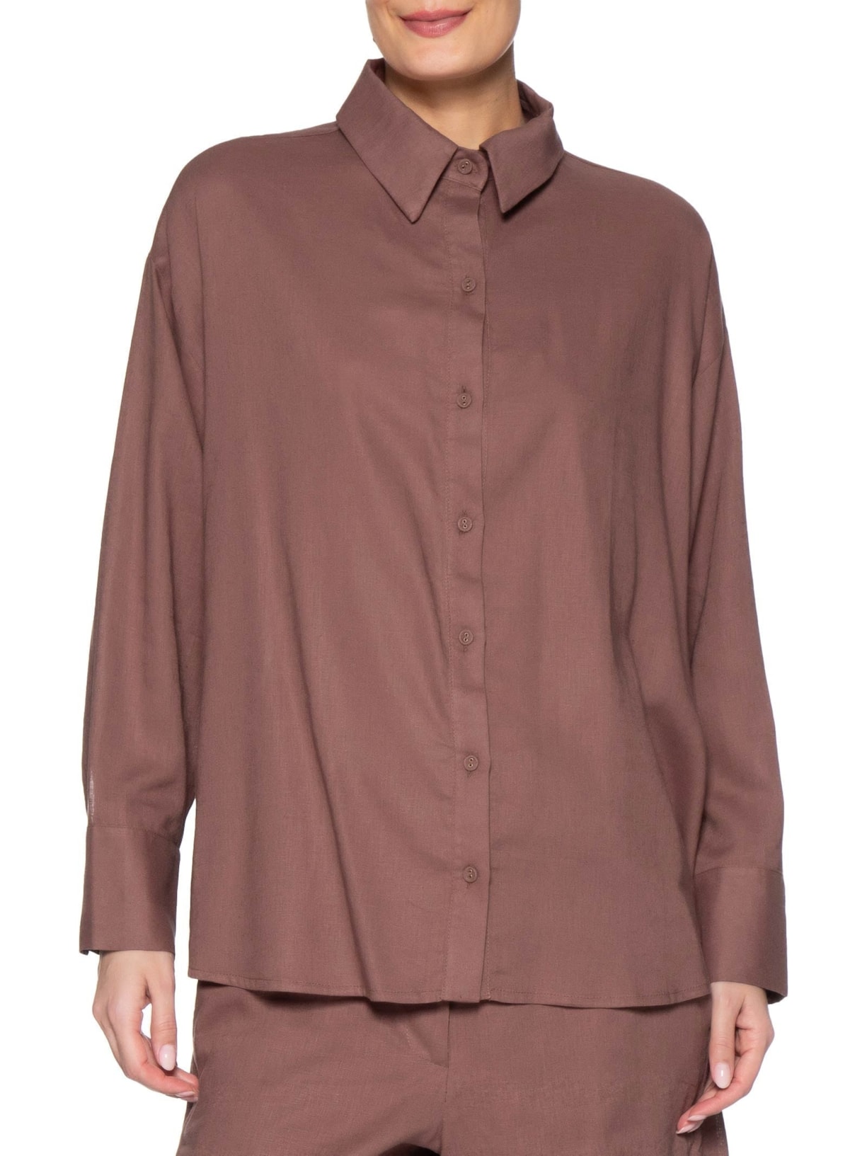 Camisa Feminina Manga Longa Marrom Maria Filó