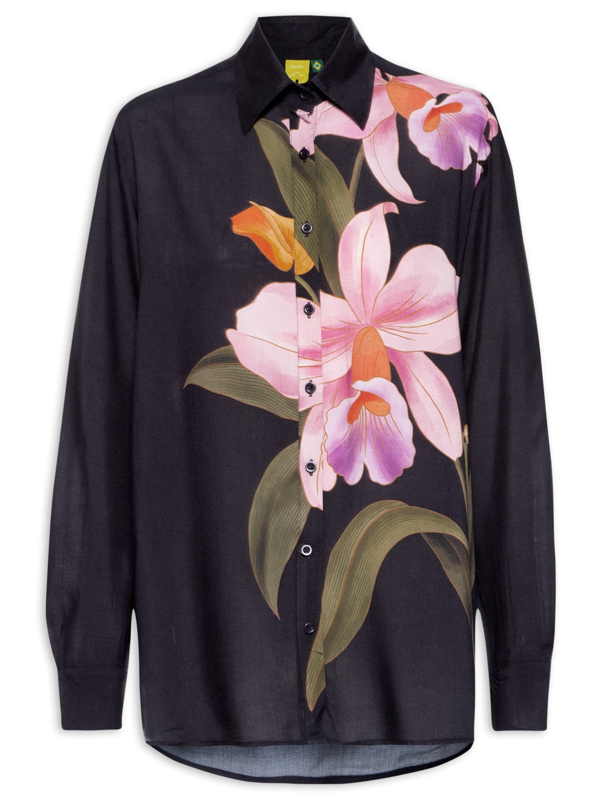 Camisa Feminina Manga Longa Orquídea - Preto