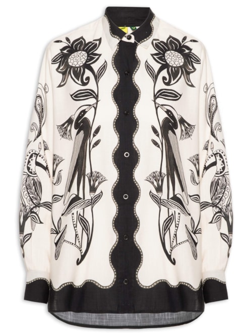 Camisa Feminina Manga Longa Patch Tropical – Off White