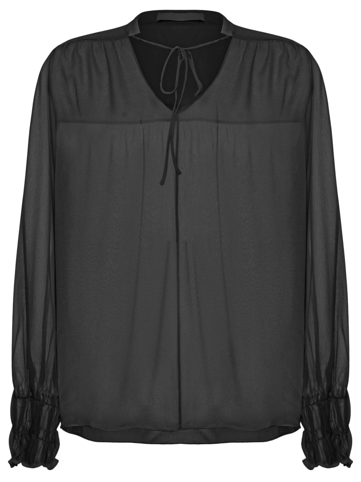 Camisa Feminina Manga Longa Punho Lastex Em Seda Pura - Preto