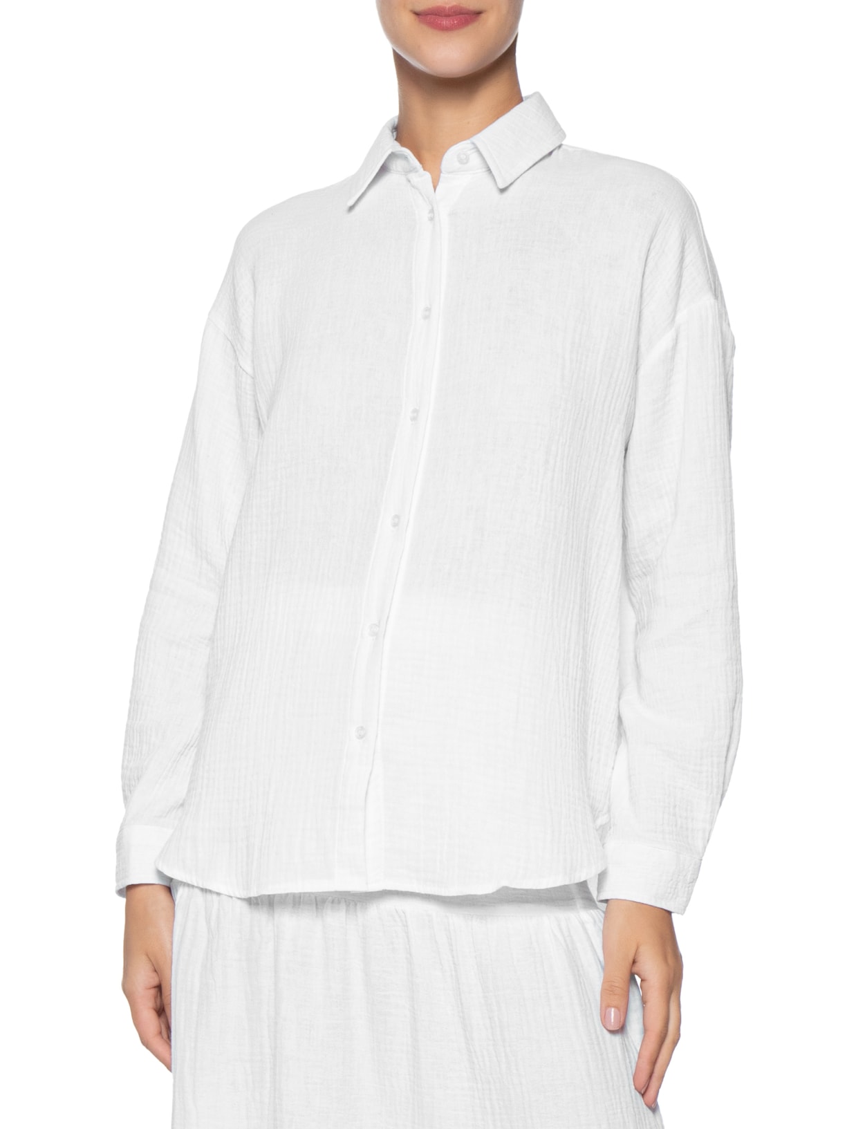 Camisa Feminina Manga Longa Texturizada Branco Basiq