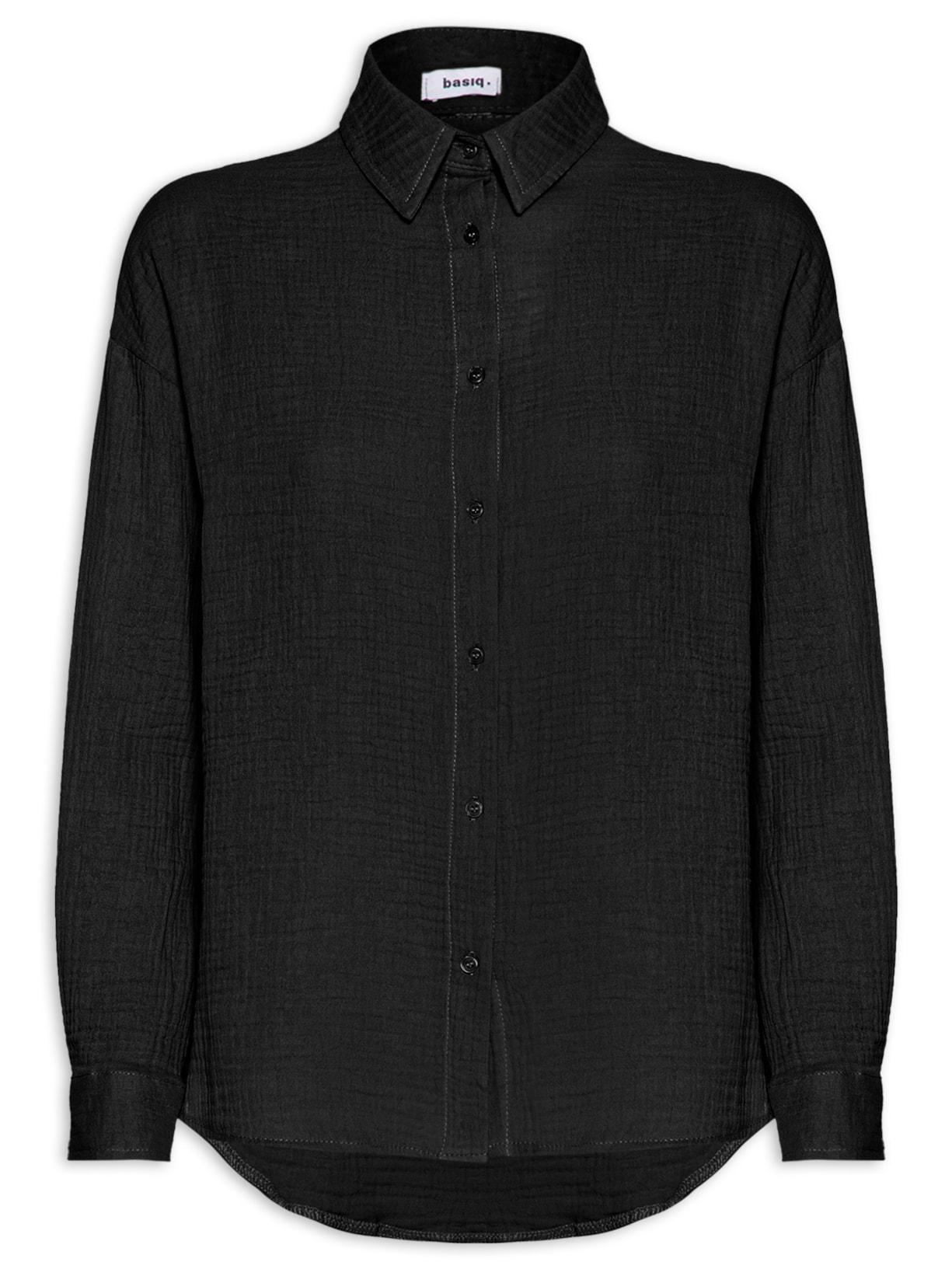 Camisa Feminina Manga Longa Texturizada Preto Basiq