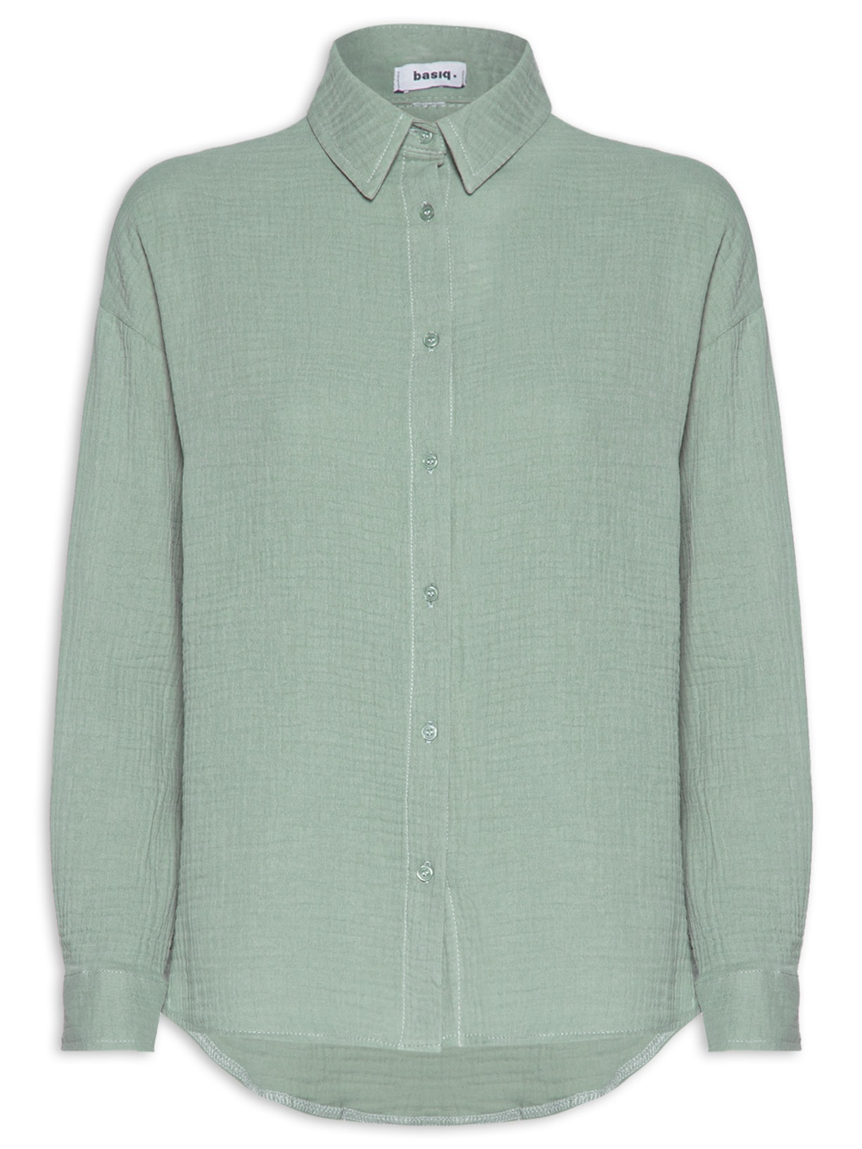 Camisa Feminina Manga Longa Texturizada Verde Basiq
