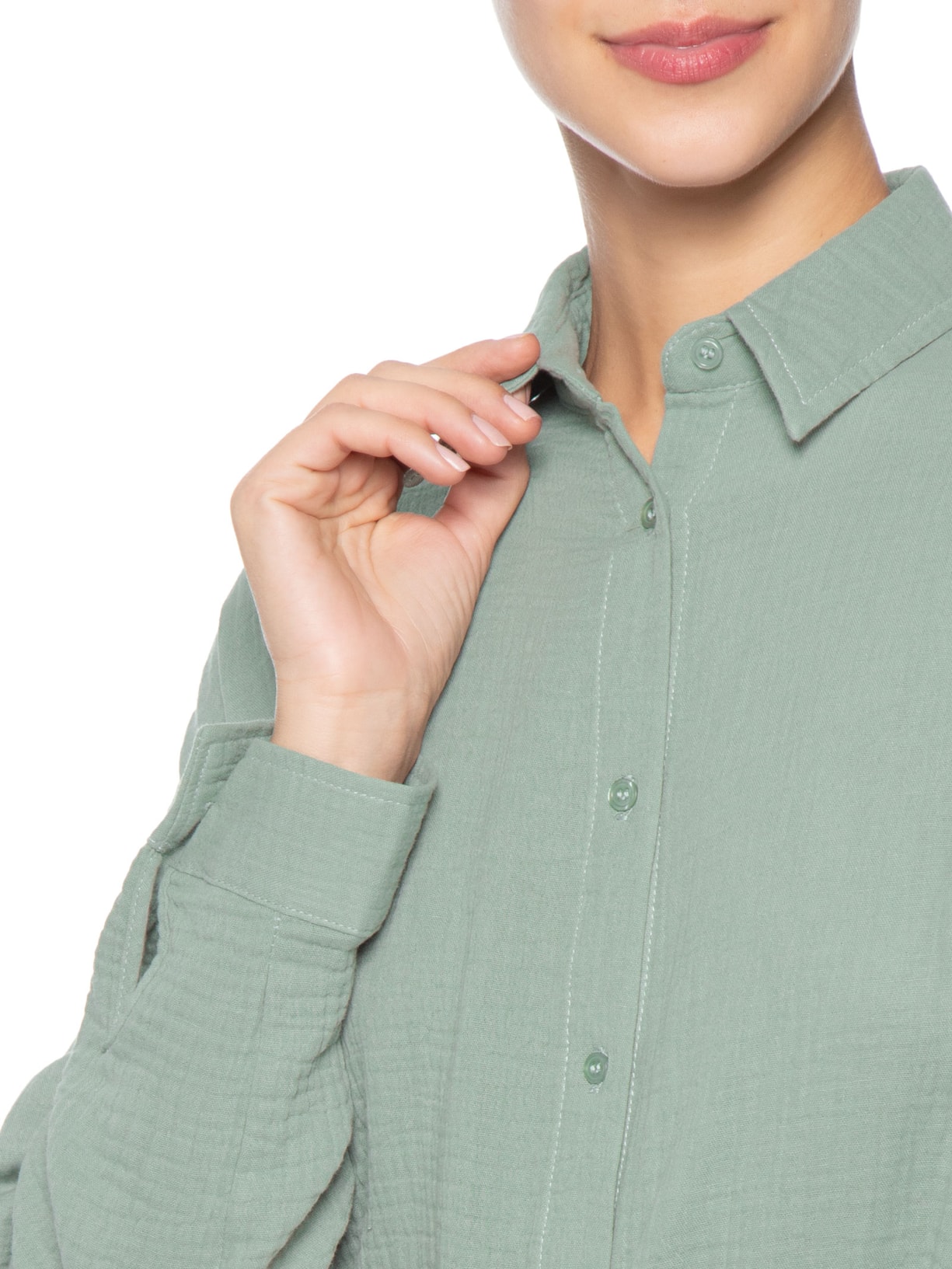 Camisa Feminina Manga Longa Texturizada Verde Basiq