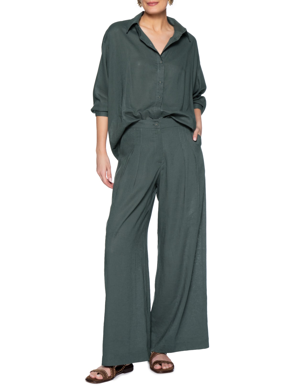 Camisa Feminina Manga Longa Verde Maria Filó