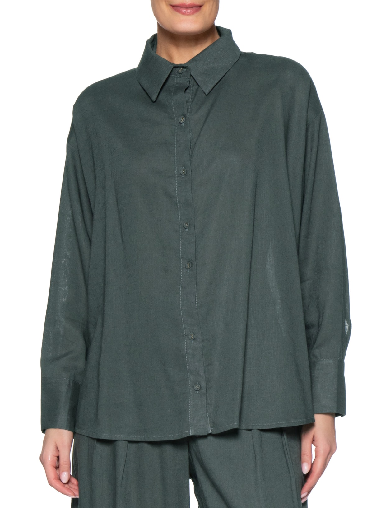 Camisa Feminina Manga Longa Verde Maria Filó