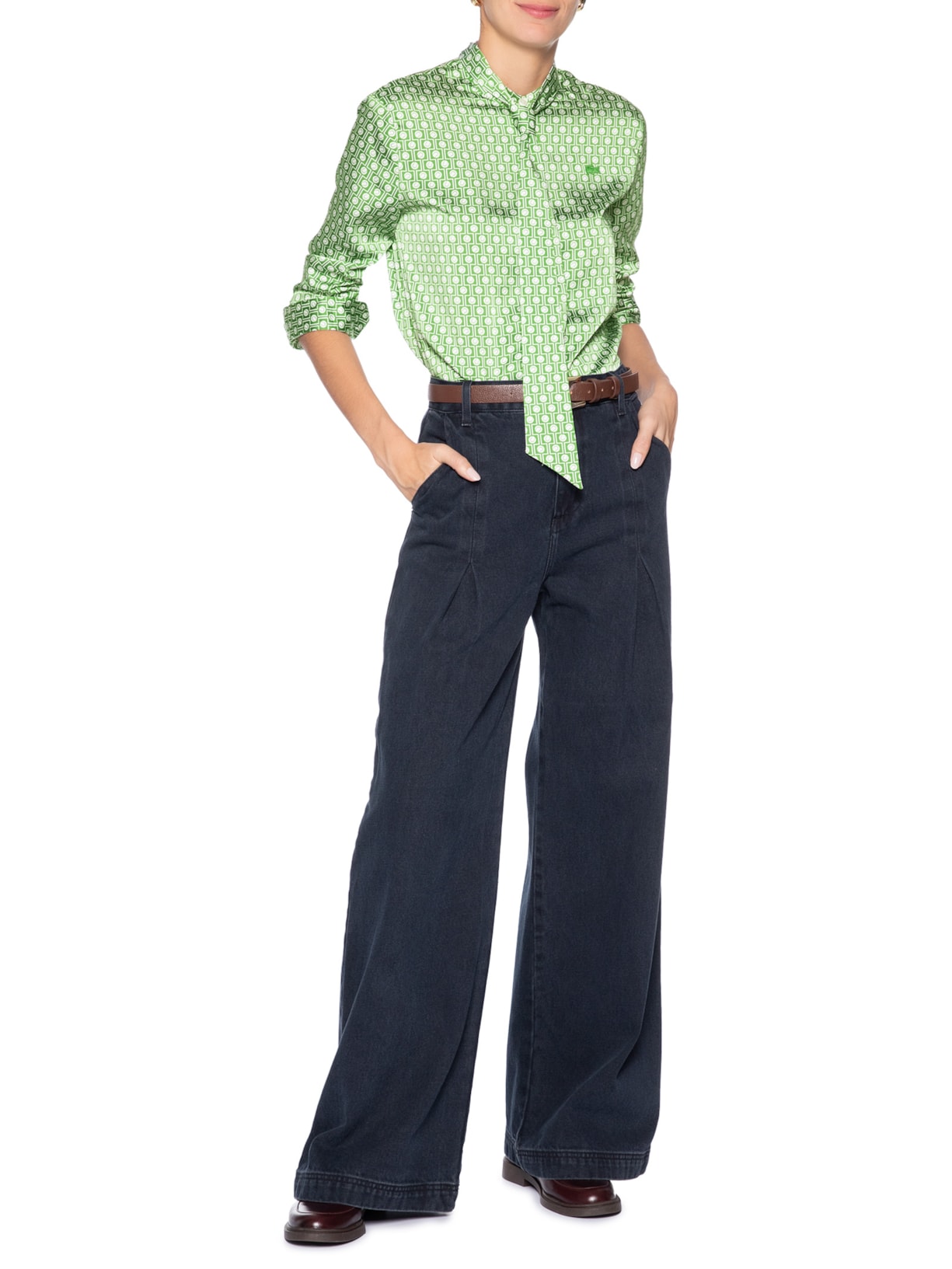 Camisa Feminina Manga Longa Woven Verde Lacoste