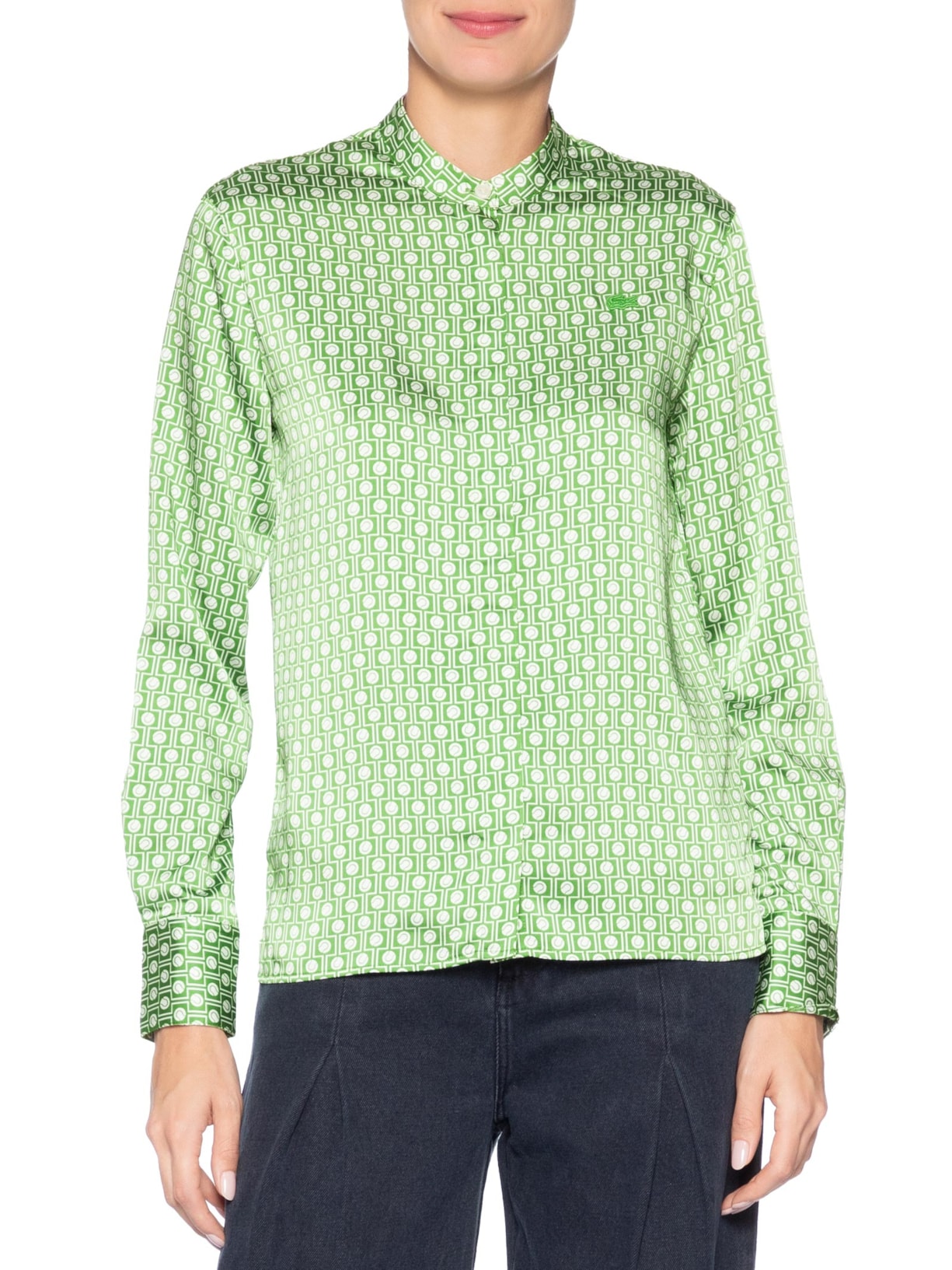 Camisa Feminina Manga Longa Woven Verde Lacoste