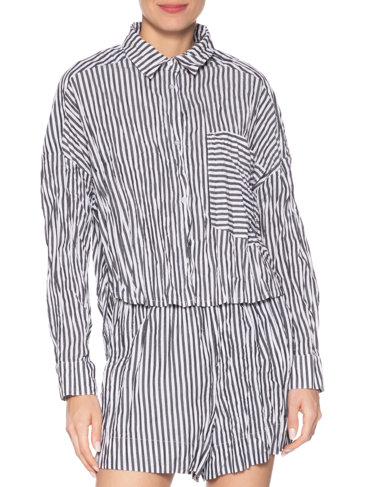 Camisa Feminina Manga Longa Wrinkle Fio Tinto Preto Osklen