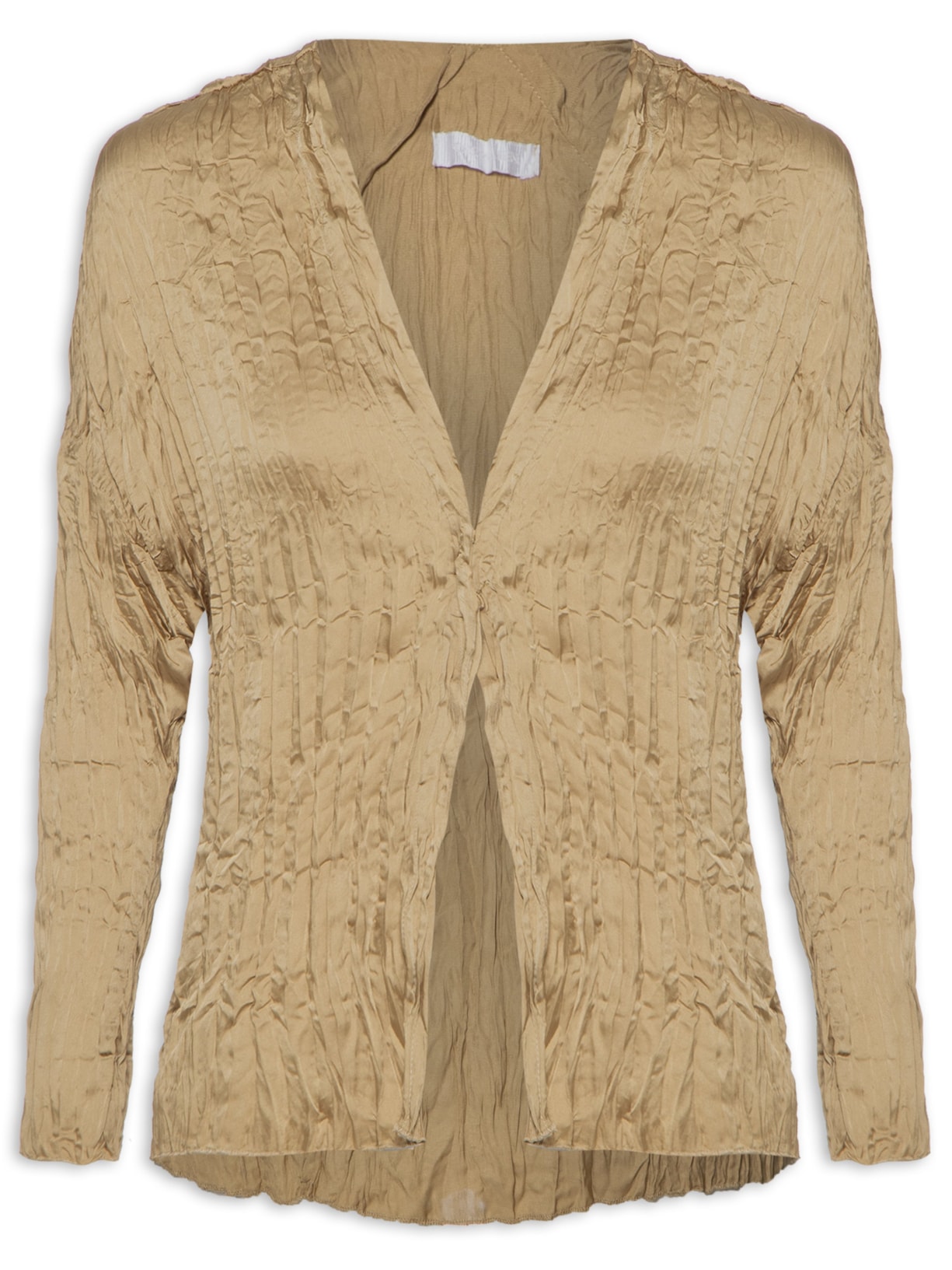 Camisa Feminina Manga Longa Wrinkled Satin - Bege