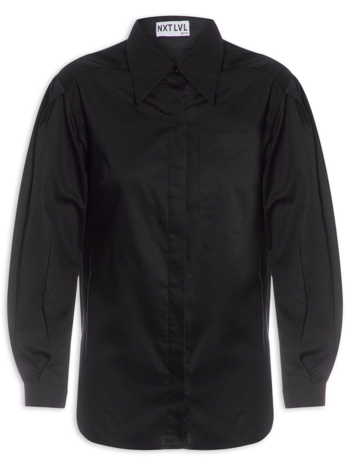 Camisa Feminina Manga Puff Bolso - Preto