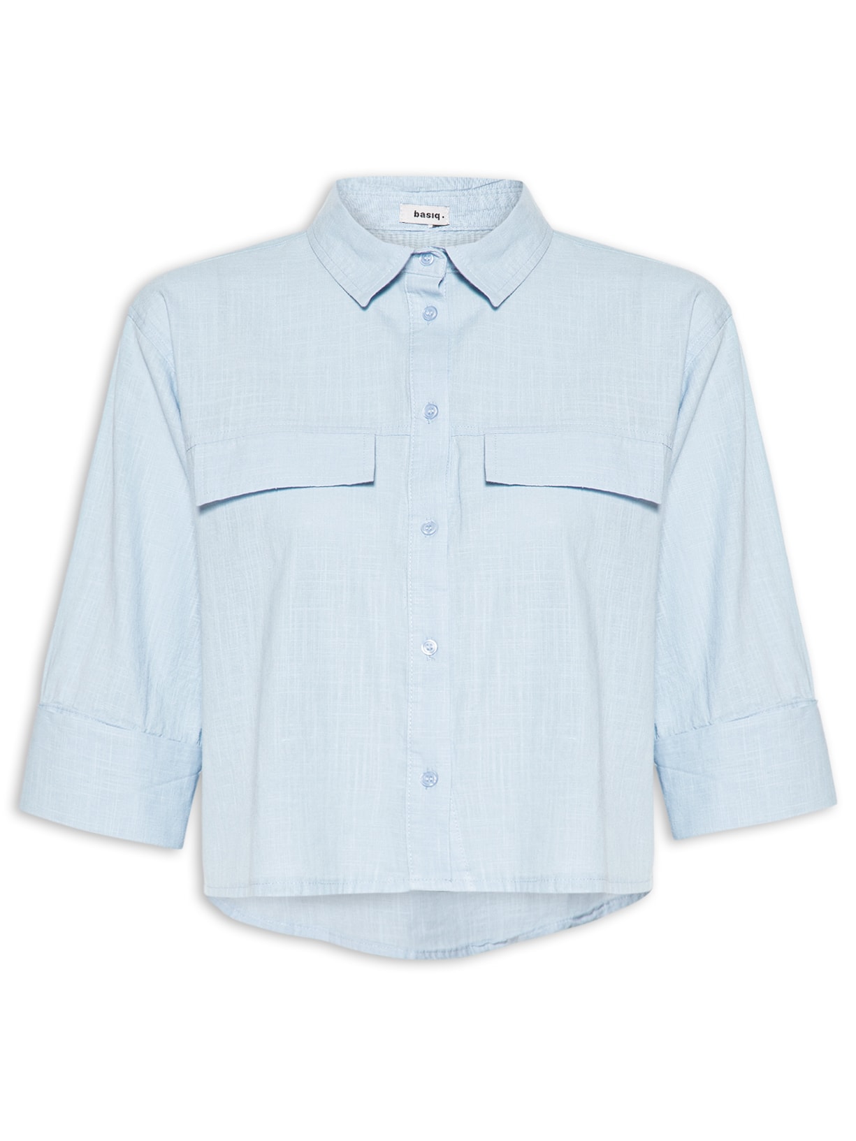Camisa Feminina Manga Três Quartos Azul Basiq
