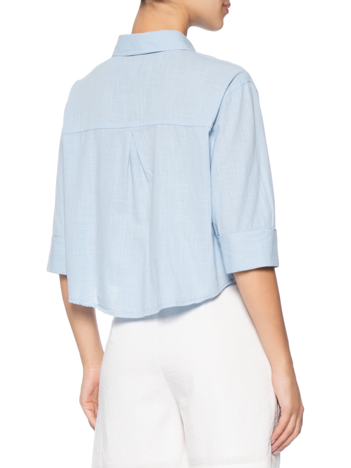 Camisa Feminina Manga Três Quartos Azul Basiq