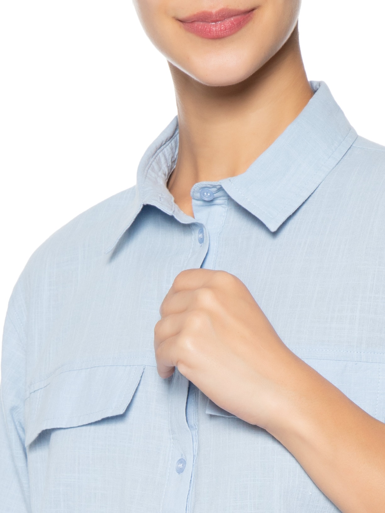 Camisa Feminina Manga Três Quartos Azul Basiq
