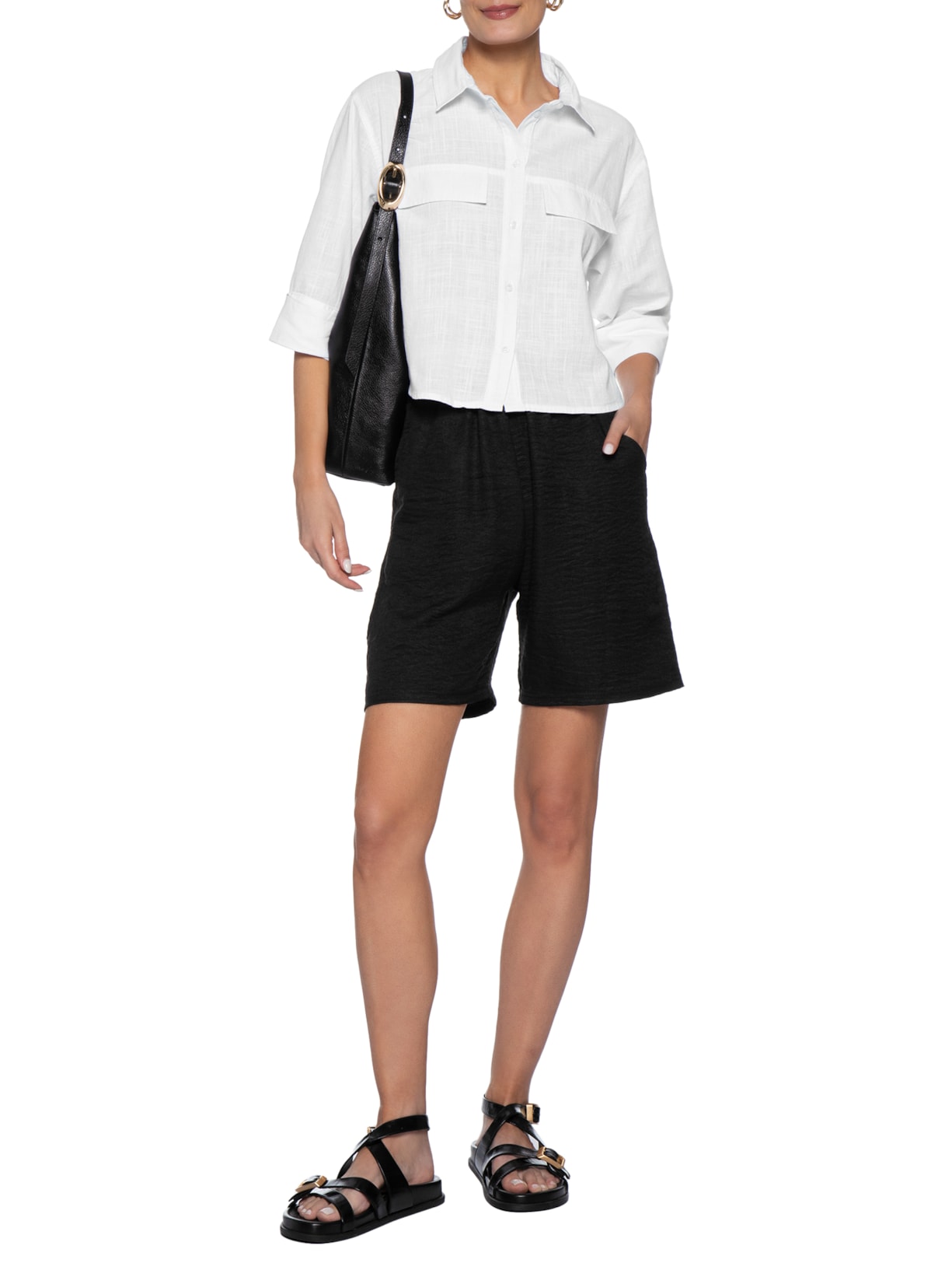Camisa Feminina Manga Três Quartos Branco Basiq