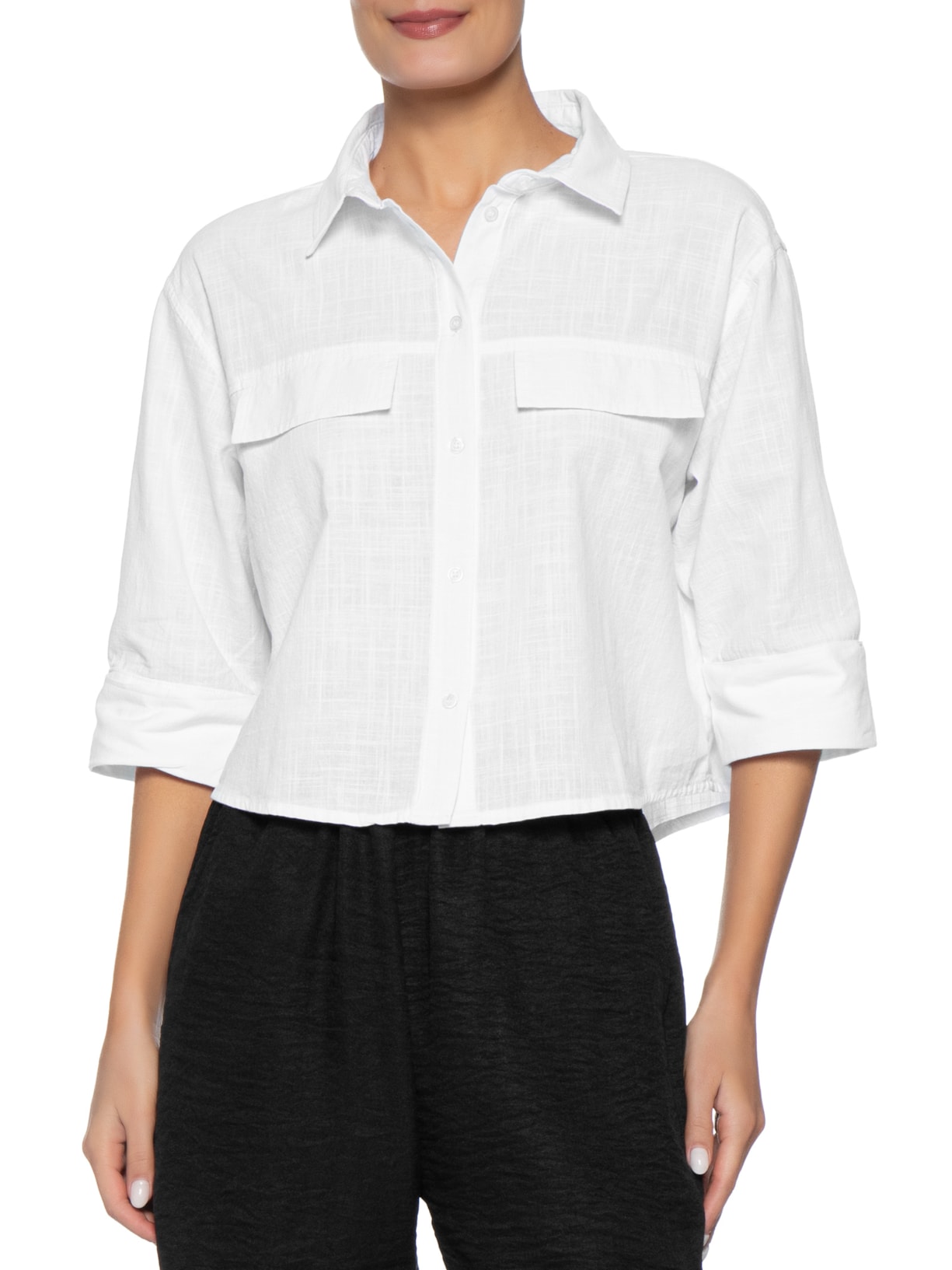 Camisa Feminina Manga Três Quartos Branco Basiq