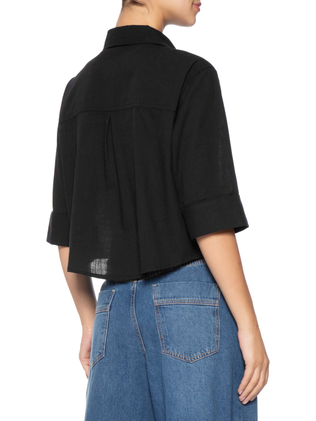 Camisa Feminina Manga Três Quartos Preto Basiq