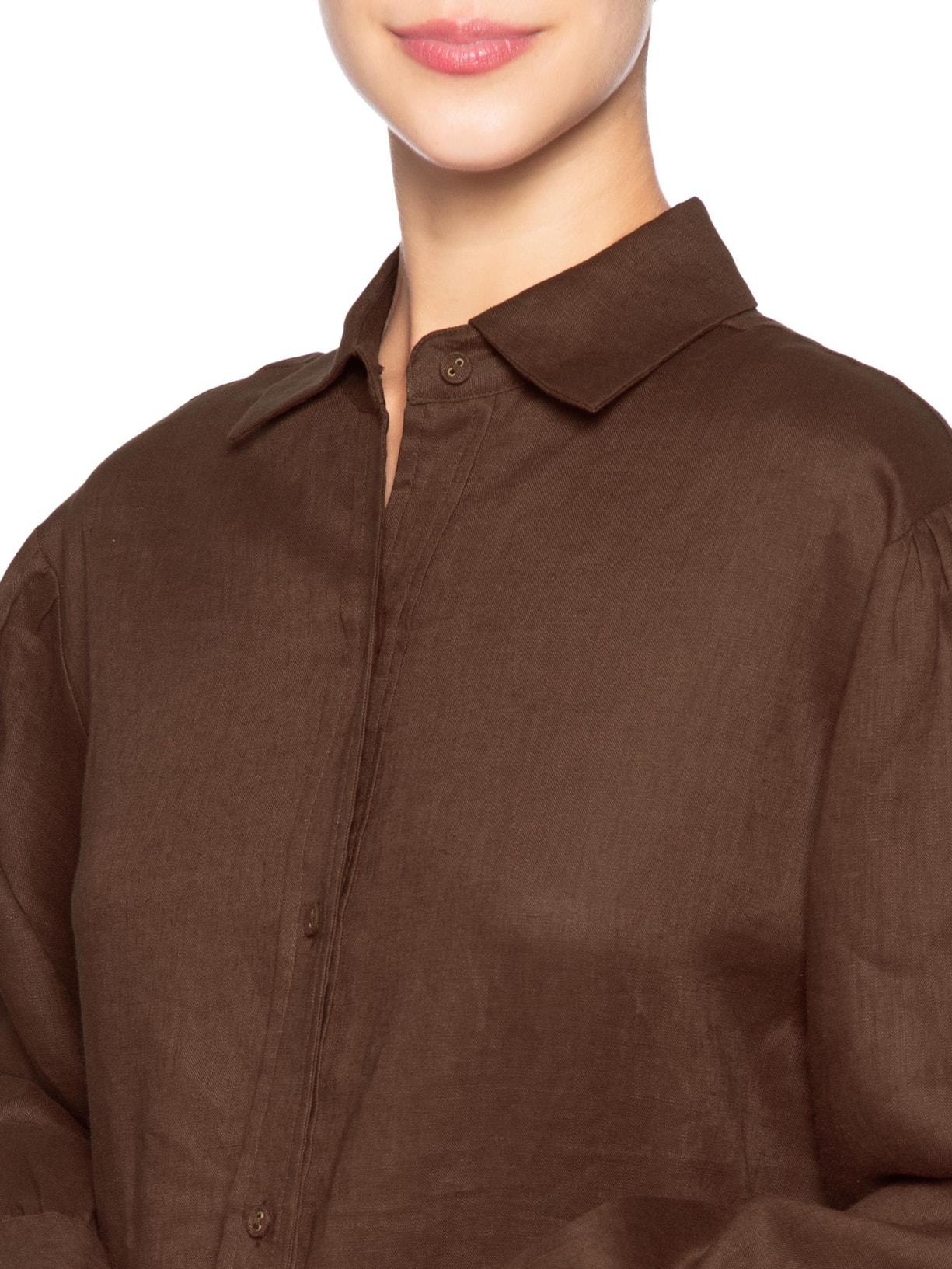 Camisa Feminina Mangas Linho Marrom Farm