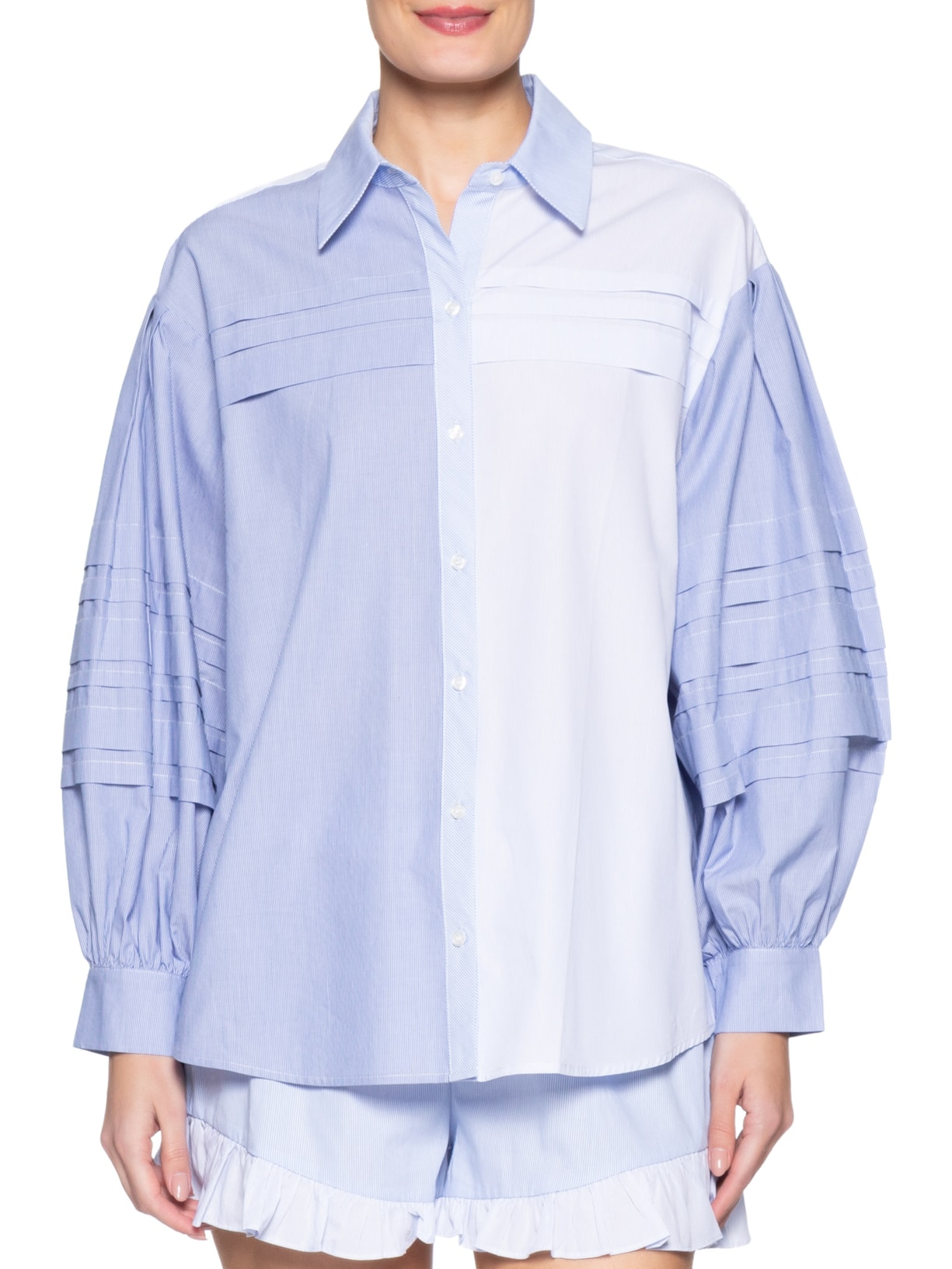 Camisa Feminina Mangas Listras Julia Azul Farm
