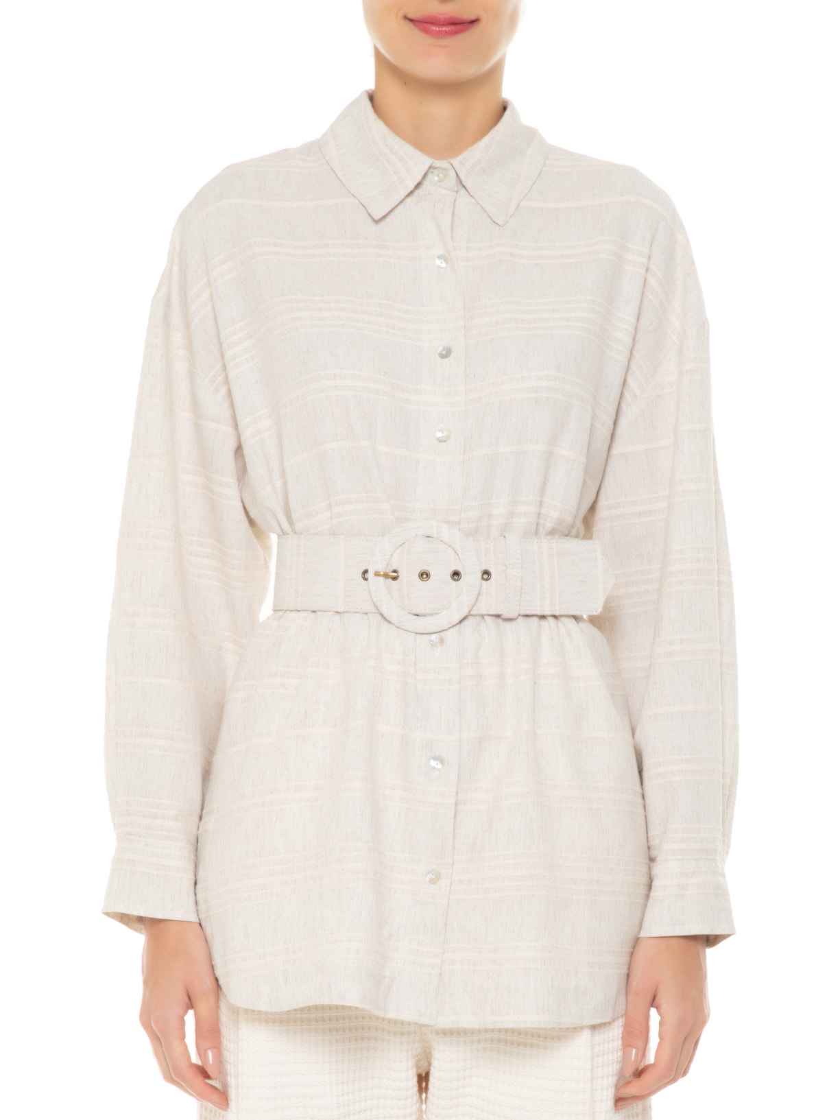 Camisa Feminina Maniquetada Com Cinto Cinza Valônia Véras