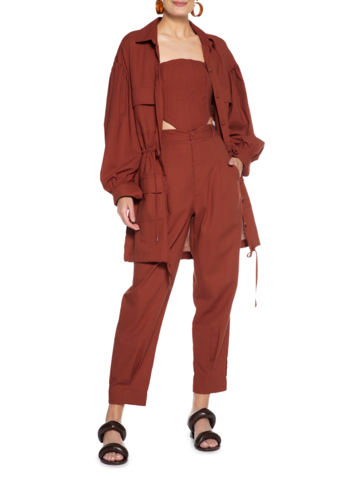 Camisa Feminina Maxi Bolsos Frente Vermelho Farm