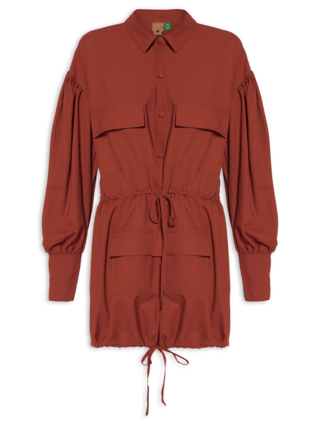 Camisa Feminina Maxi Bolsos Frente Vermelho Farm