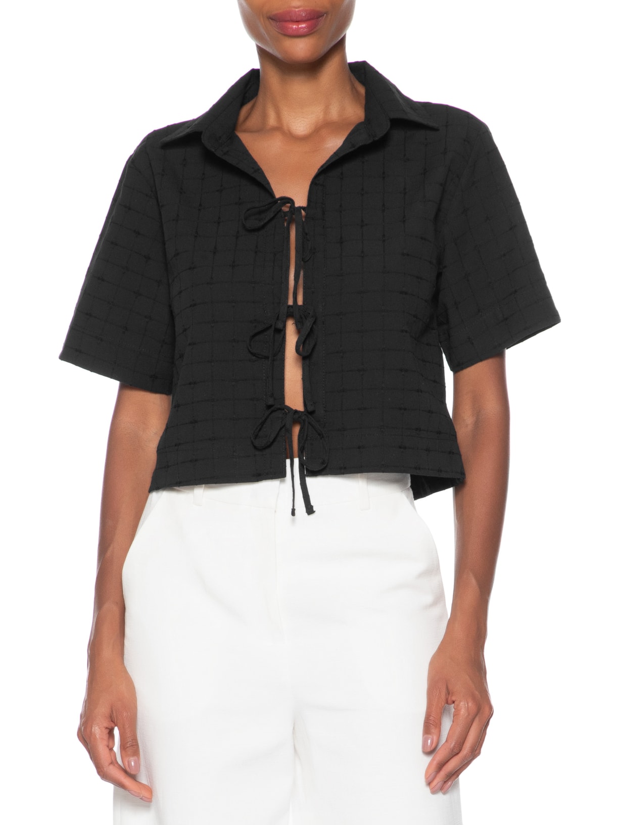 Camisa Feminina Mc Com Amarração Preto Basiq